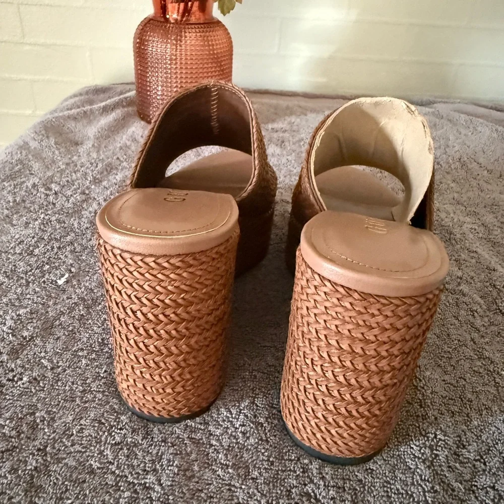 Guess Brown Woven Platform Wedge Slides - Picture 4 of 5
